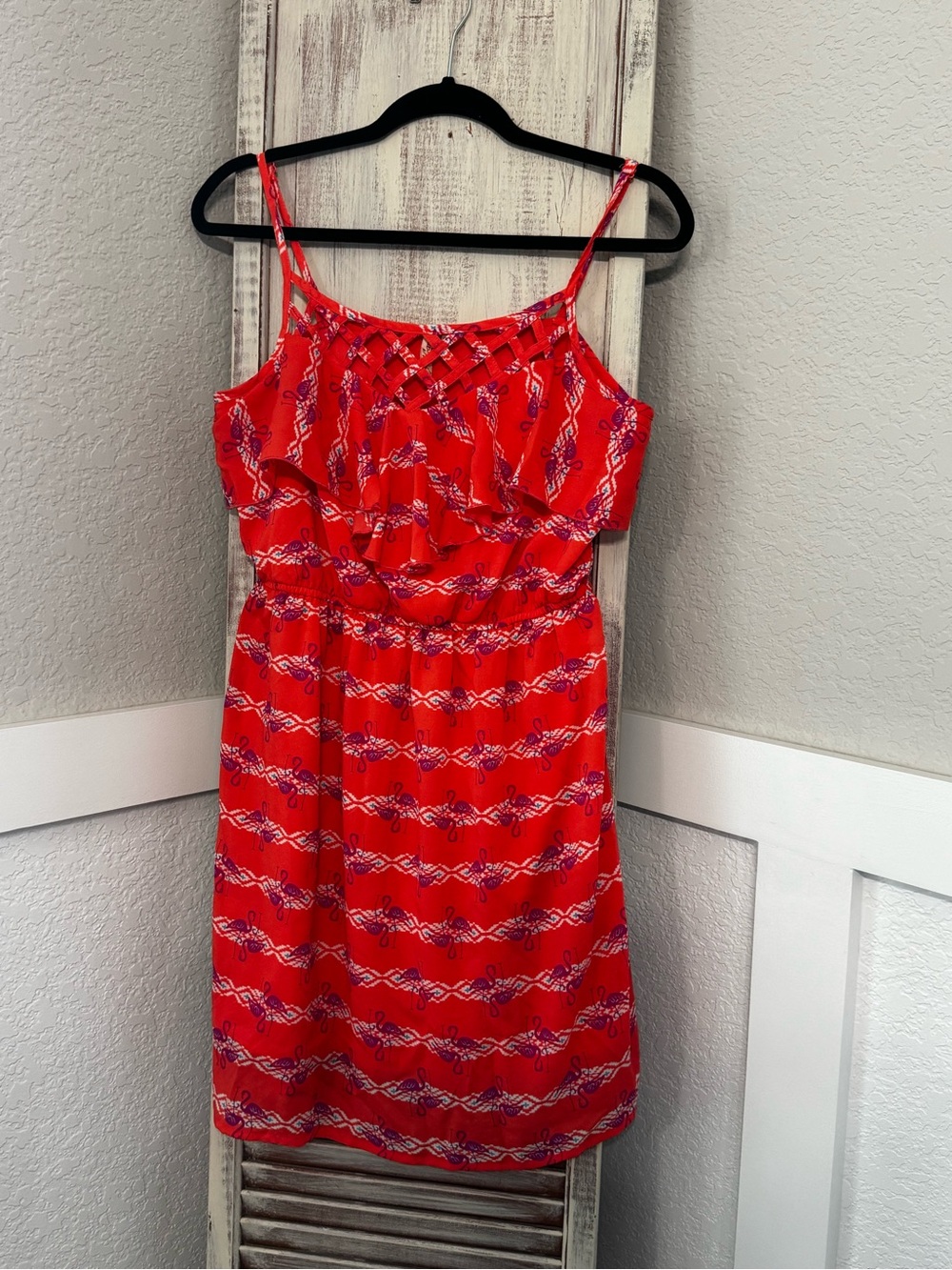 Cute Strappy Red Camel Pink/Coral Summer Dress Size Large
